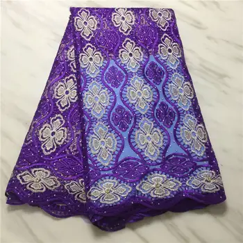 

African Lace Fabric 2019 Purple stones Lace Fabrics High Quality net Lace Embroidery French Tulle Lace Fabric For Wedding