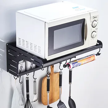 

New Space Aluminum Kitchen Microwave Oven Shelf Shelving Unit Wall Mounted Kitchen Shelf 2 Tier Microwave Oven Rack Storage