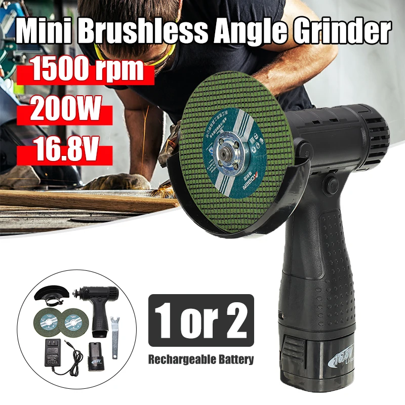 

16.8V 200W Cordless Mini Angle Grinder Polishing Machine Brushless Mini Cutter Rechargeable Power Tools With 2pcs Batteries