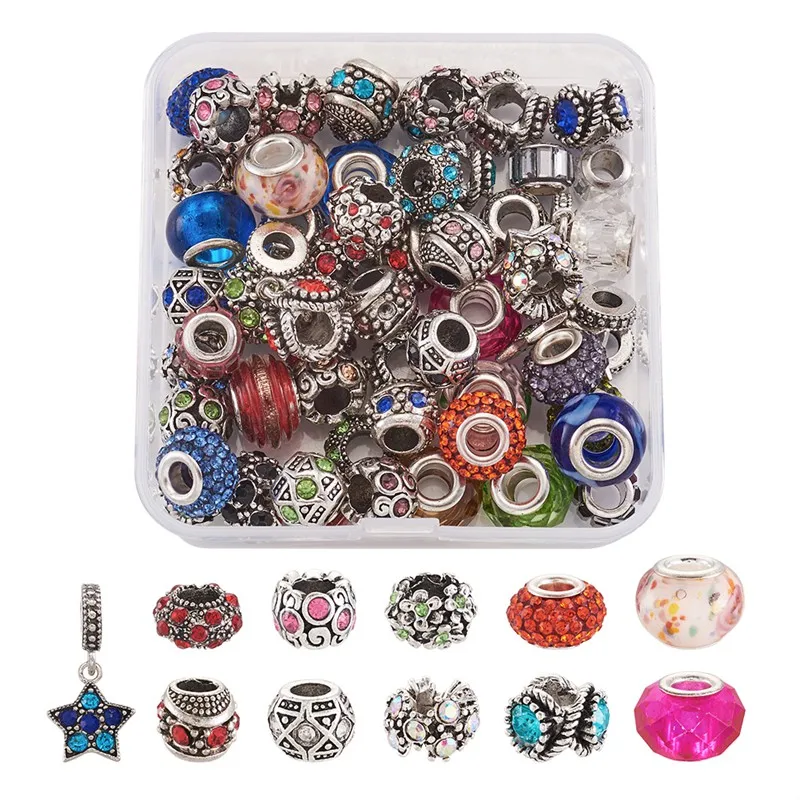 Alloy Rhinestone Bead European Beads Charm Loose Bead Big Hole for Jewelry Making DIY Bracelet Necklace Bangle