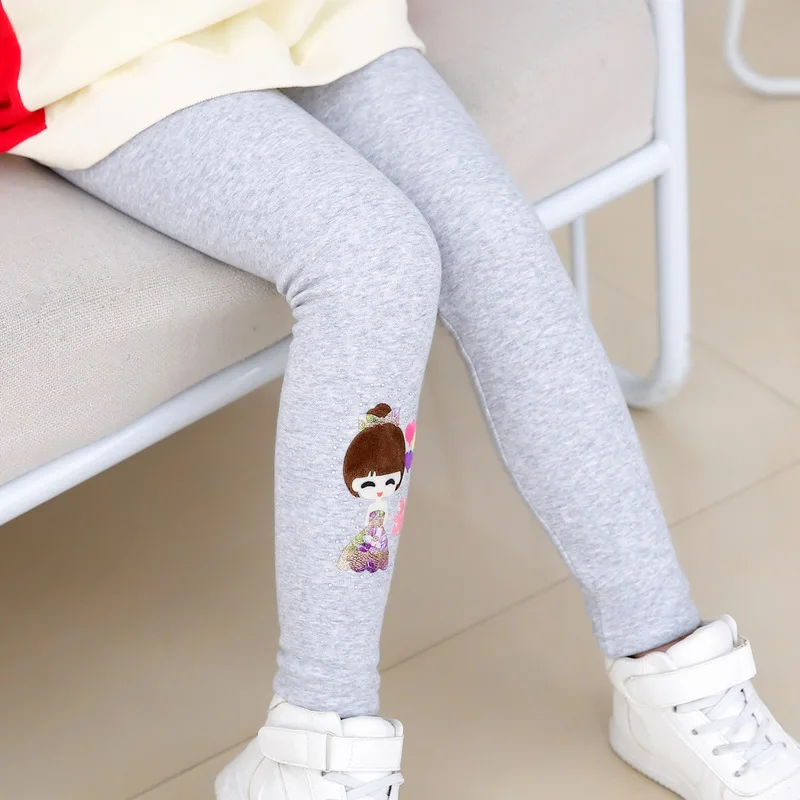 Winter Thick Warm Pants For Grils 3-10T Cartoon Pattern Trousers Baby  Skinny Leggings With Fleece Warm Elastic Waist Trousers