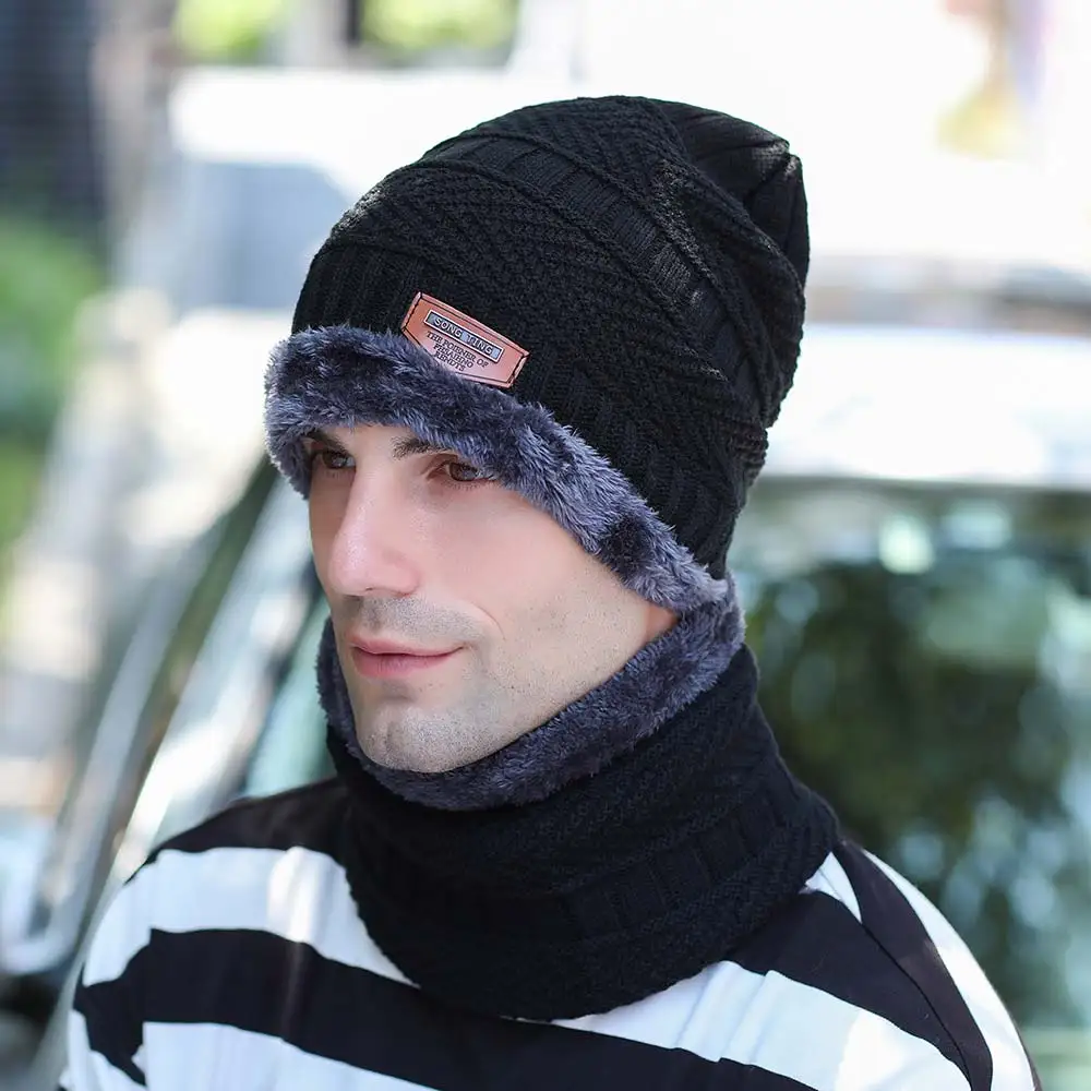 Теплая вязаная шапка зимняя Кепки Для мужчин хлопковый флисовый пижамный комплект теплые модные аксессуары Для мужчин 'S шапка зимняя шапка; шарф набор вязаная шапка - Цвет: 6