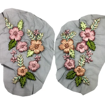 

6pc Ribbon Embroidery Patch 3D Flower Embroidered Patches For Clothing Vintage Applique Clothes Parches Ropa Sew On AC1412