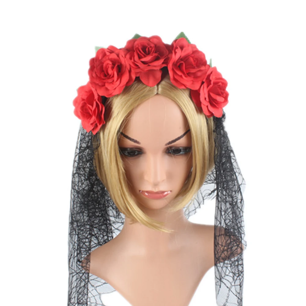 Шикарная женская розовая Цветочная сетка заколка для волос Свадебные вечерние аксессуары роза Паук веб-повязка на голову
