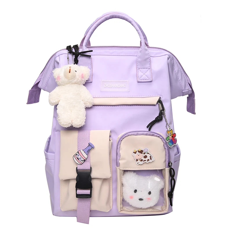 thumbnail image 1 of Mochila escolar para adolescentes, bonita bolsa de anillo para niñas, bolsas de viaje de diseñador, mochila para ordenador portátil, mochila de patchwork para mujeres, 1 of 5