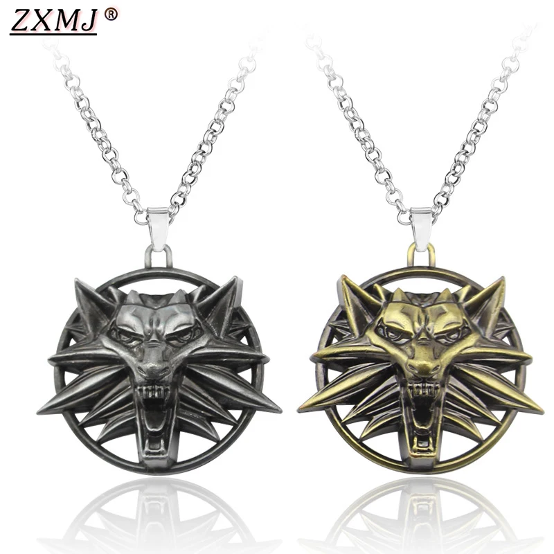 

ZXMJ Wizard 3 Wild Hunt Game pendant necklace Metal wolf head necklaces Gaming Peripherals Zinc alloy Wolf head personality hot