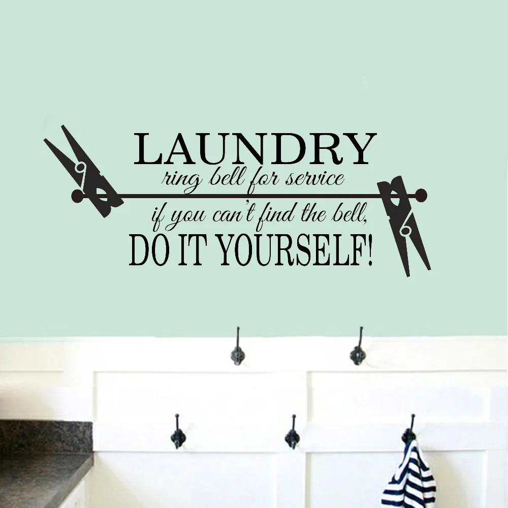 Laundry Room Wall Decals Ring Bell For Service Do It Yourself Quotes Vinyl Home Decor Wash Clothespin Stickers Z738 | Дом и сад