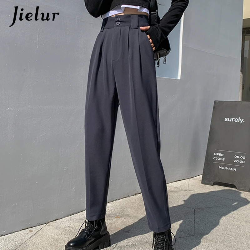 Jielur Fashion Suit Women Pants High Waist Cargo Pants for Woman Boyfriends Casual Cool Black Khaki Trousers Hipster S-XL Zipper