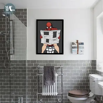 

Funny Super Heroes Poster Toilet Decorative wall art canvas And Prints posters Wall Pictures For WC bar Wall Stickers decor