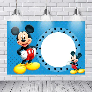 

Cute Mickey Photography Backdrop Kids 1st Birthday Party Blue Photo Background Vinyl Photo Booth Props Photography Backdrops