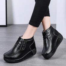 Г., новые женские ботильоны Кроссовки из натурального спилка, обувь на платформе, увеличивающая рост зимние осенние женские ботинки на шнуровке