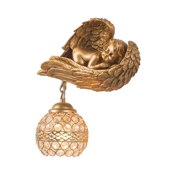 

European Angel Wall Lamp Living Room Creative Bedroom Bedside Retro Aisle Stair Background Wall Resin Crystal Led Wall Light