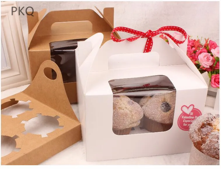 

20pcs kraft Window Box Packing Gift Boxes with pvc window for Candy/Cake/mousse/Cookie/Cupcake Display Box cake packaging boxes