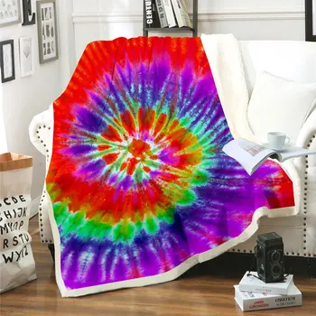 

Tie Dye Throw Blanket Fleece Squre Blanket Rug Rainbow Color for Camping Sofa Couch Bed