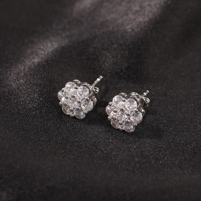 Hip Hop Claw Setting CZ Stone Bling Ice Out Plum Blossom Flower Stud Earring for Women Men Unisex Rapper Jewelry 4