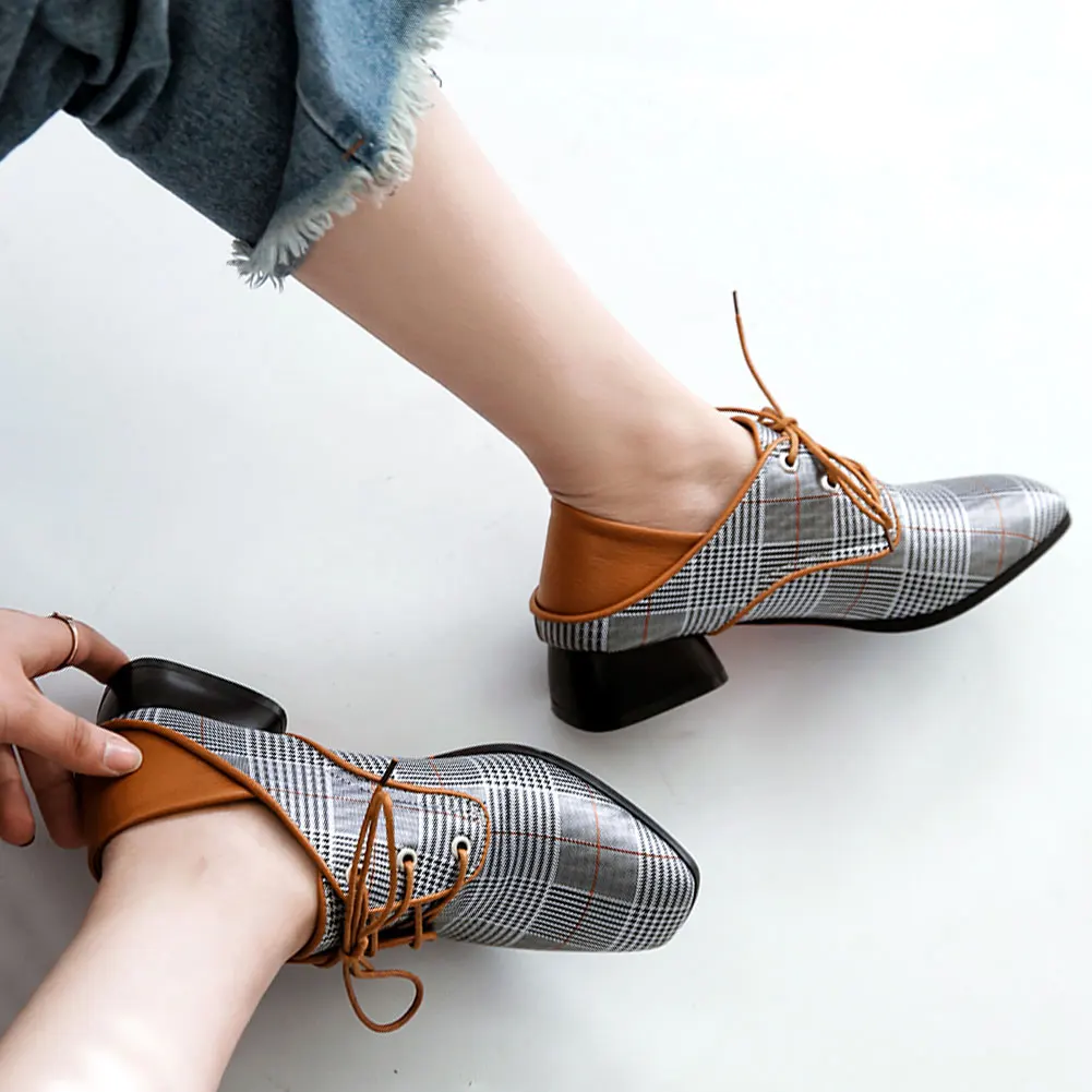 

SARAIRIS New Plus Size 48 Chunky Heels Square Toe Shoes Woman Elegant Shoelaces Leisure Lady Pumps Shoes Women