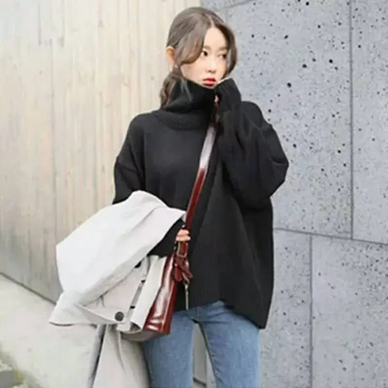 Свитер с высоким воротом женский осенне зимний новый Однотонный свитер в