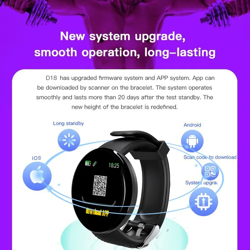 D18 умный браслет с измерением давления Smartband кровяное давление пульсометр водонепроницаемый цветной экран