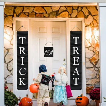 

Trick Treat Halloween Banner Black Flags Home Doors Hanging Porch Decor Accessories Halloween Door Curtain Door Curtain Hanging