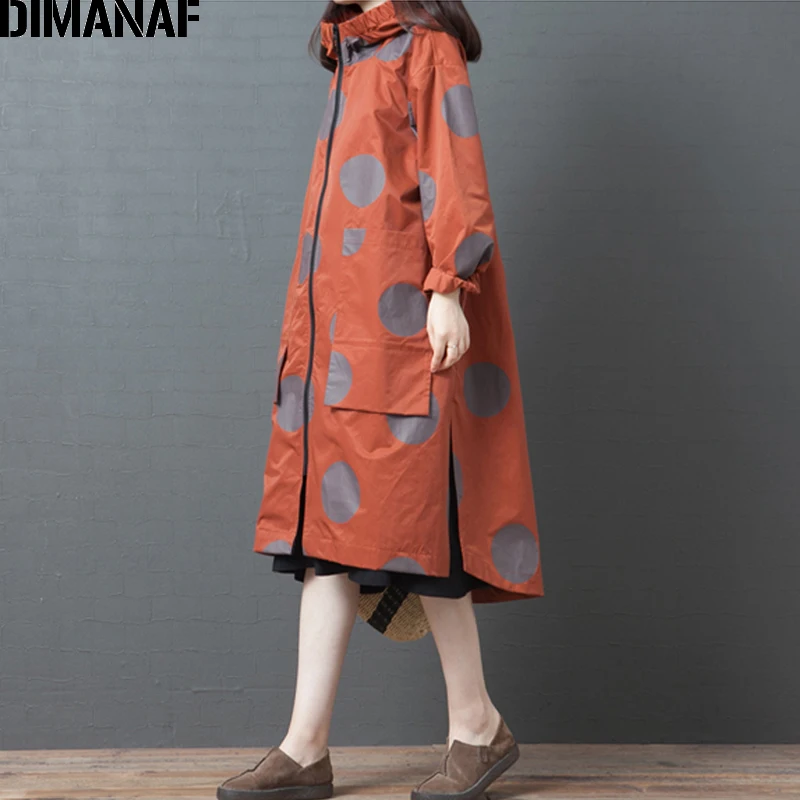 Very best  DIMANAF Women Jacket Coat Big Size 2019 Autumn Winter Zipper Vintage Polka Dot Female Outerwear Loo
