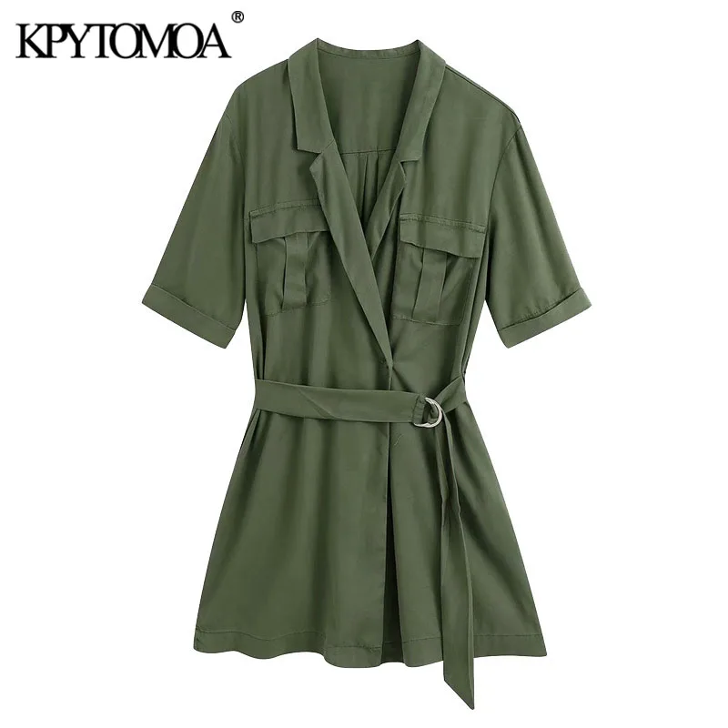 KPYTOMOA Women 2020 Chic Fashion With Belt Wrap Mini Dress Vintage Short Sleeve Pockets Elastic Waist Female Dresses Vestidos KPYTOMOA Women 2020 Chic Fashion With Belt Wrap Mini Dress Vintage Short Sleeve Pockets Elastic Waist Female Dresses Vestidos