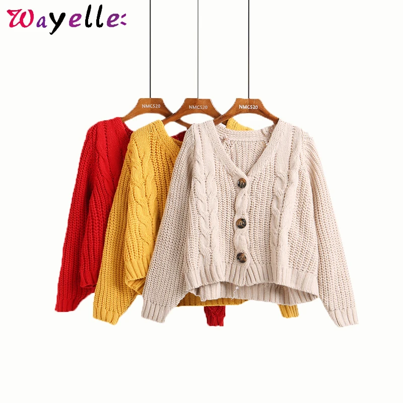 

Vintage Twist Single-breasted Cardigans Sweater Casual Women Short Bat Sleeve Knit Coat 2019 Autumn Winter Loose Sweater Outwear