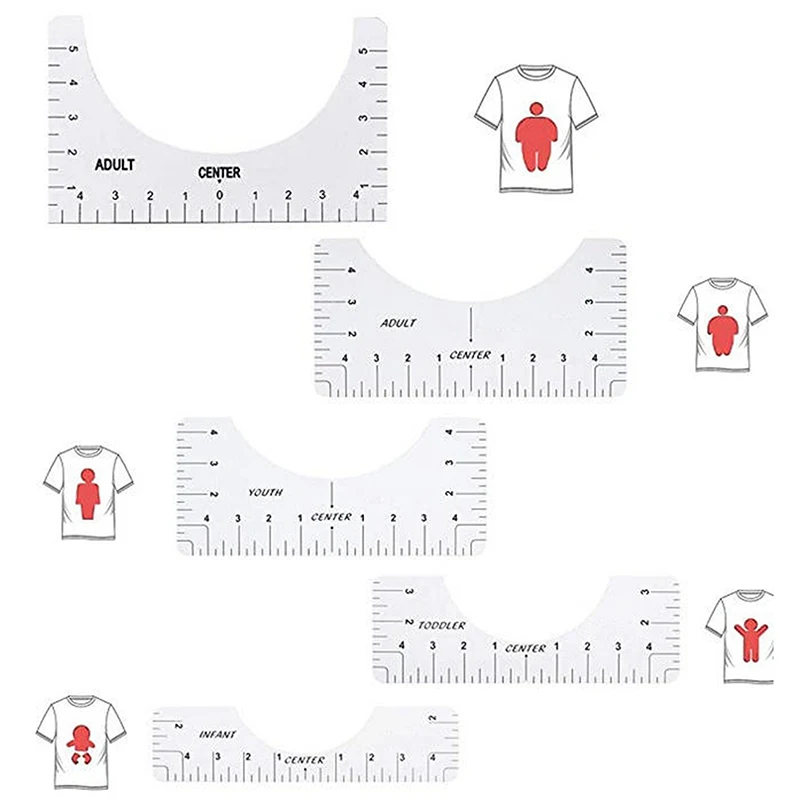 T-Shirt Alignment Ruler Guiding Tshirt Measurement Size Chart DIY Drawing Template Craft Tool 5Pcs/Set