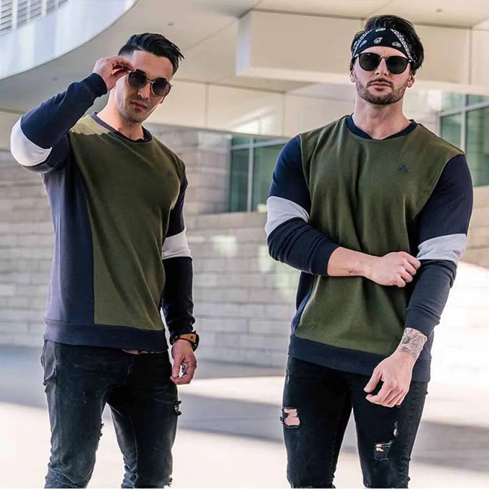 

2020 Spring New Sweater Men's Sports Jacket Round Neck Color Matching Fitness Outdoor Leisure Pullover
