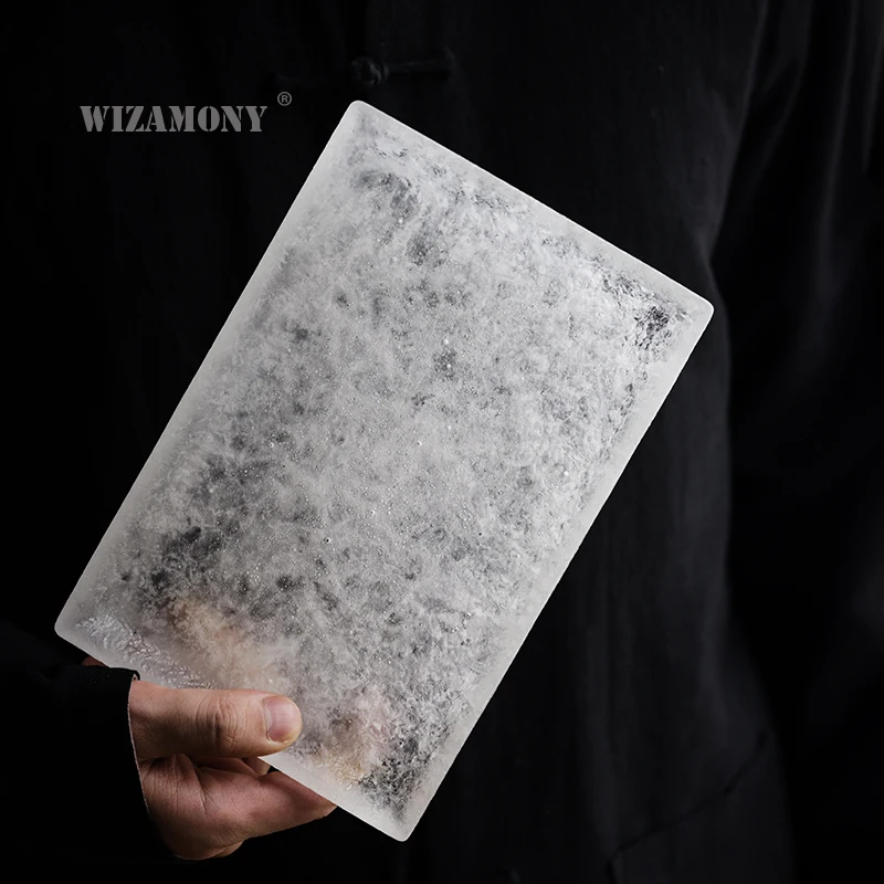 WIZAMONY Handmade Ice Kiln Glaze Tea Tray Trivets Square Water Holder Japanese Style Dry Brew tea Table | Дом и сад