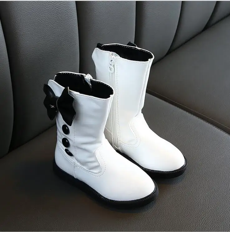Осенне-зимние ботинки для девочек водонепроницаемые детские сапоги из искусственной кожи Ботинки martin на молнии с бантом и кружевом для девочек модные детские ботинки