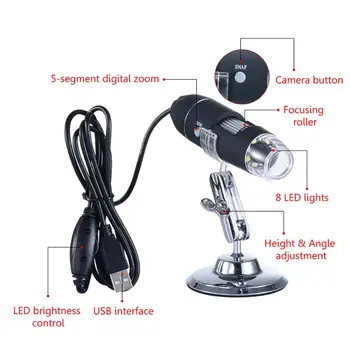 

1600X USB Digital Microscope Camera Endoscope 8LED Magnifier with Hold Stand G6DD