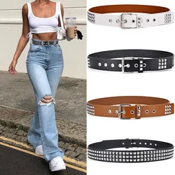 Punk Men's Belt Square Bead Rivet Belt Fashion Men's and Women's Universal Pants Belt Leather Studded Wide Apparel