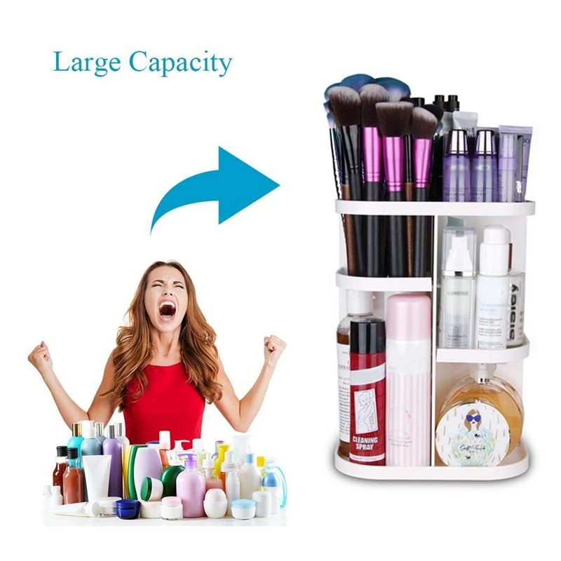 

360 Degree Rotating Storage Box Adjustable Cosmetic Organizer Case Large Capacity Makeup Brushes Toner Creams Lipsticks More,S