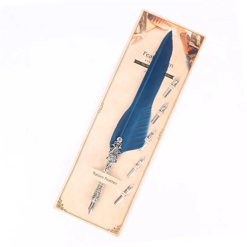 

New European Feather Pen Creative Business Gift Signature Pen Personality Color Pen Cardboard Packaging Stainless Steel Nib