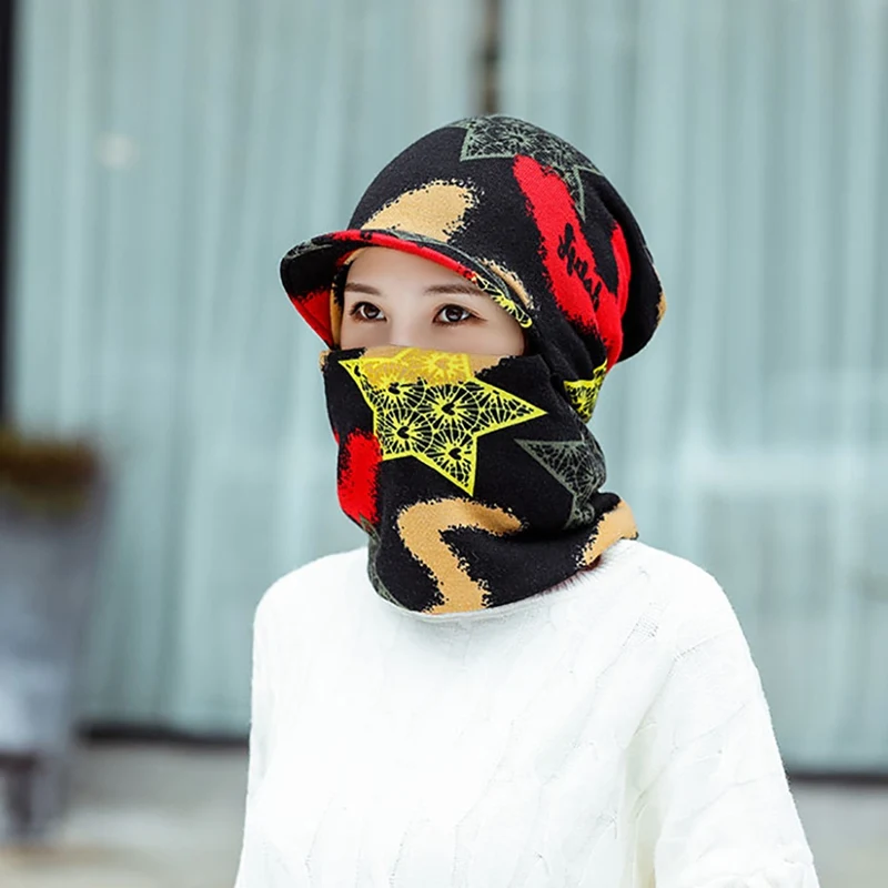 

Women Men Small Brim Colorful Beanie Hat Scarf Soft Elastic Windproof Cap Neck Warmer Headwear For Winter Cold Weather 40x25cm