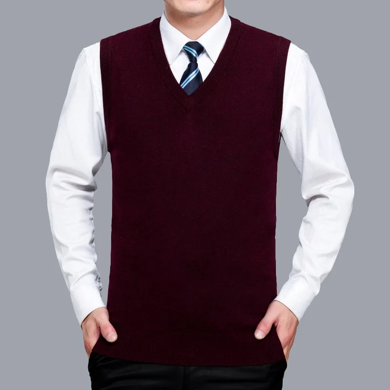 

2019 Spring And Autumn Middle-aged MEN'S Knitted Vest V-neck Wool Pullover Daddy Clothes Waistcoat Woollen Sweater