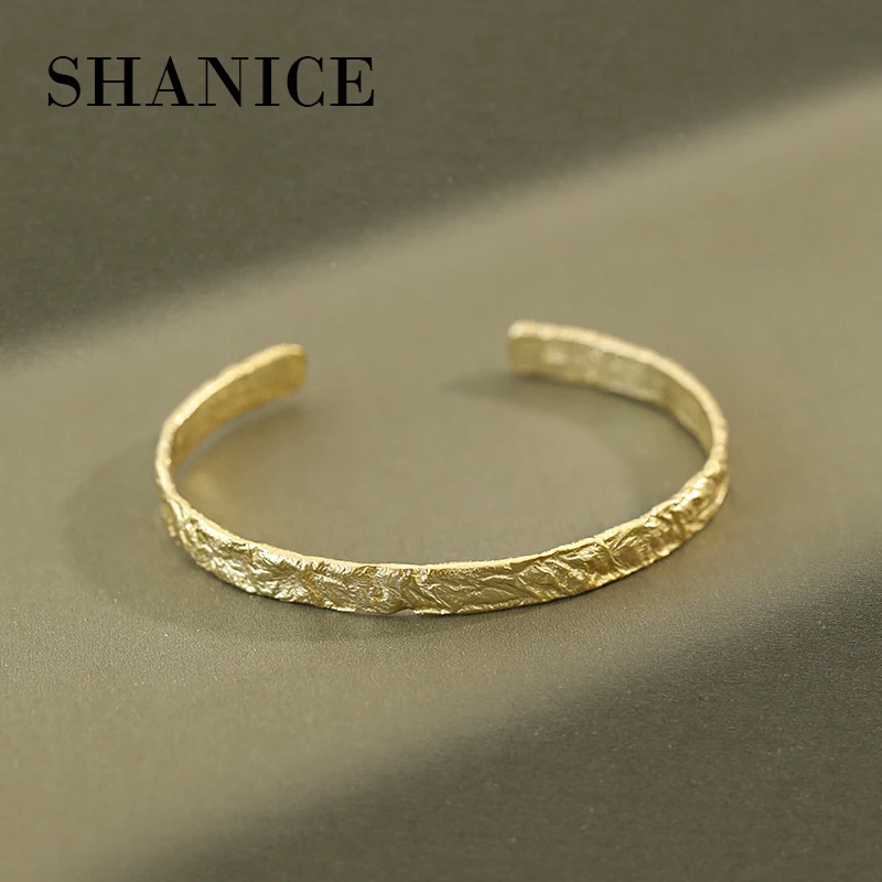 

SHANICE 6.6mm 100% S925 sterling silver bangle bracelet, 925 silver fashion jewelry irregular Tinfoil Concave-convex INS Bangle