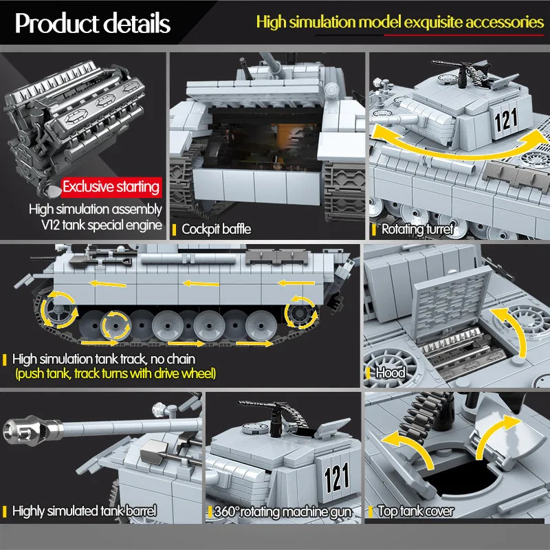 Новый 990 шт военный WW2 пантера Танк 121 строительные блоки Technic City модель солдат