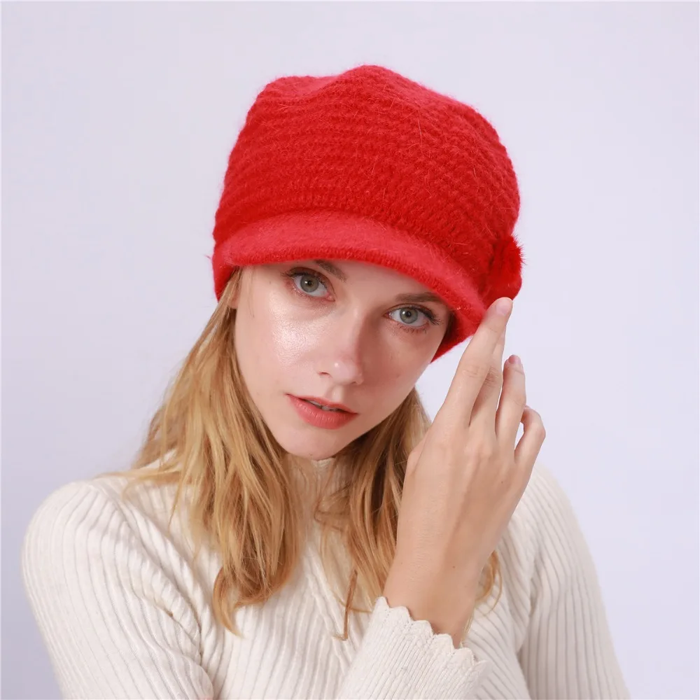 Женская осенне-зимняя шапка в европейском стиле, новинка года, однотонная вязаная шапочка, теплая уличная шапка из кроличьей шерсти с плюшевой подкладкой