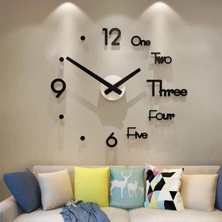 

Large DIY Wall Clock Acrylic Stickers Modern Design for Living Room 3D Decoration Acrylic Clocks Wall Watch Home Decor 100x110cm