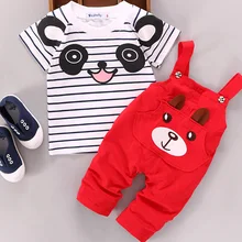 Новые летние комплекты с короткими рукавами из хлопка для маленьких мальчиков и девочек, Детский костюм с мультипликационным принтом, детская одежда из 2 предметов для 0-2 лет