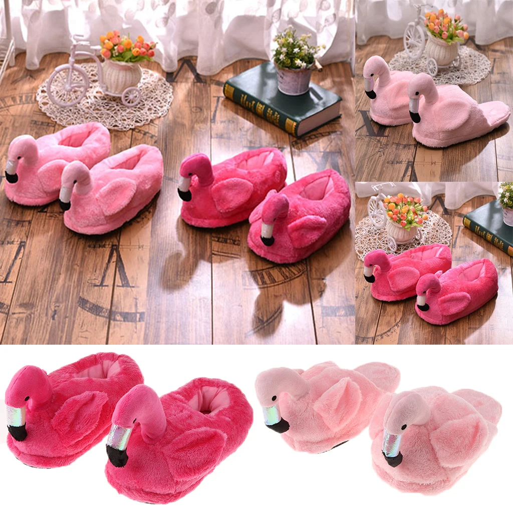 Cute Lady Female Flamingo Soft Plush Warm Slippers Novelty Home Indoor Shoes Xmas Gift