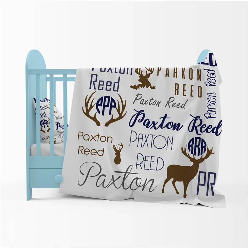 Baby Swaddle Newborn Baby Blanket Swaddling Cotton Printed Name Personalized Elephant Infant Baby Bedding Gift Crib Bed Blanket