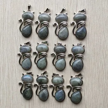 

2020 new Fashion natural Labradorite stone good quality cat shape pendants for jewelry making 12pcs/lot Wholesale free shipping