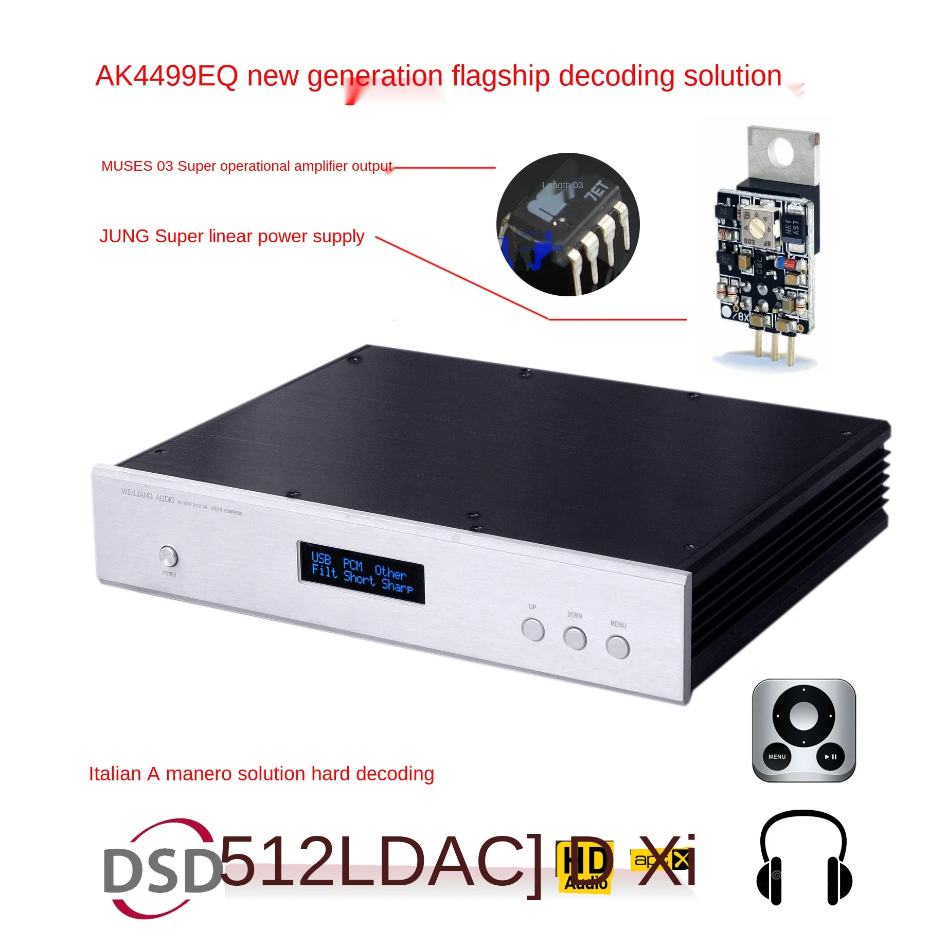 US $528.32 DC400 Bluetooth Fully Balanced DAC Audio Decoder AK4499EQ Chip CS8675 Chip Supports XMOS Power Supply AV110220V With Display