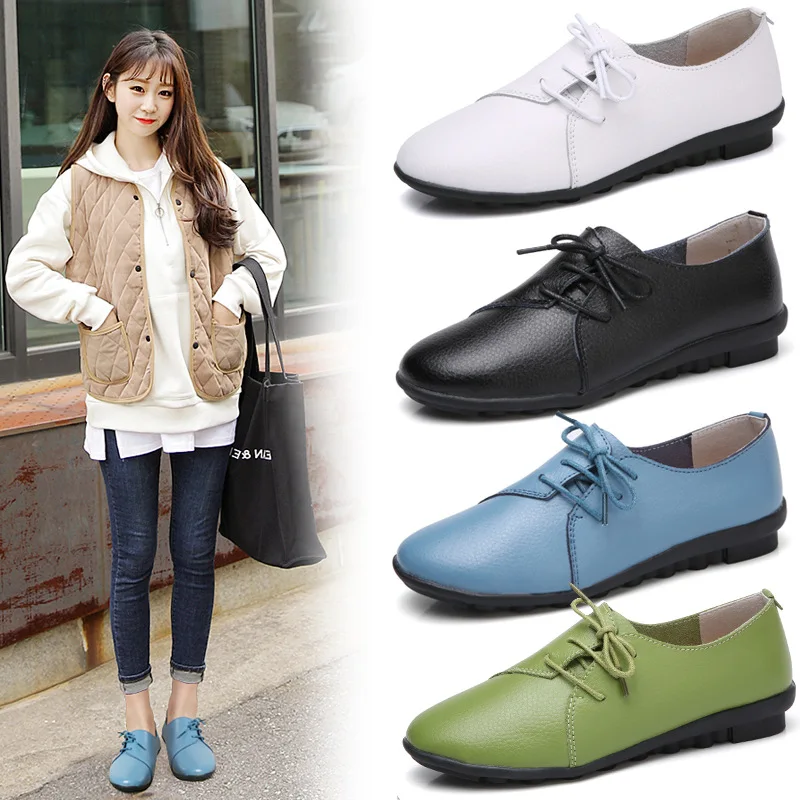 

Four Seasons Paragraph WOMEN'S Genuine Leather Shoes Casual Versatile Lace-up White Shoes British Style Nurse Shoes Super Fire H