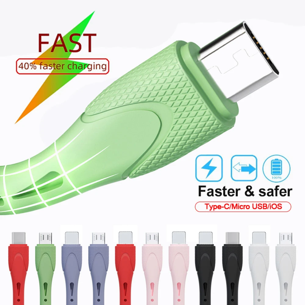 Liquid Silicone USB Cable 2.4A Fast Charging Wire Type-C/Micro USB/iOS Quick Charger Data Cable Core For iphone huawei xiaomi 11 iphone to hdmi