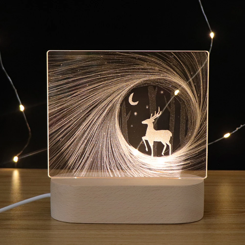 

Elk starry sky 3D Night light LED christmas Visual light festival USB Plug in bedroom Bedside lamp decorate gift table lamp