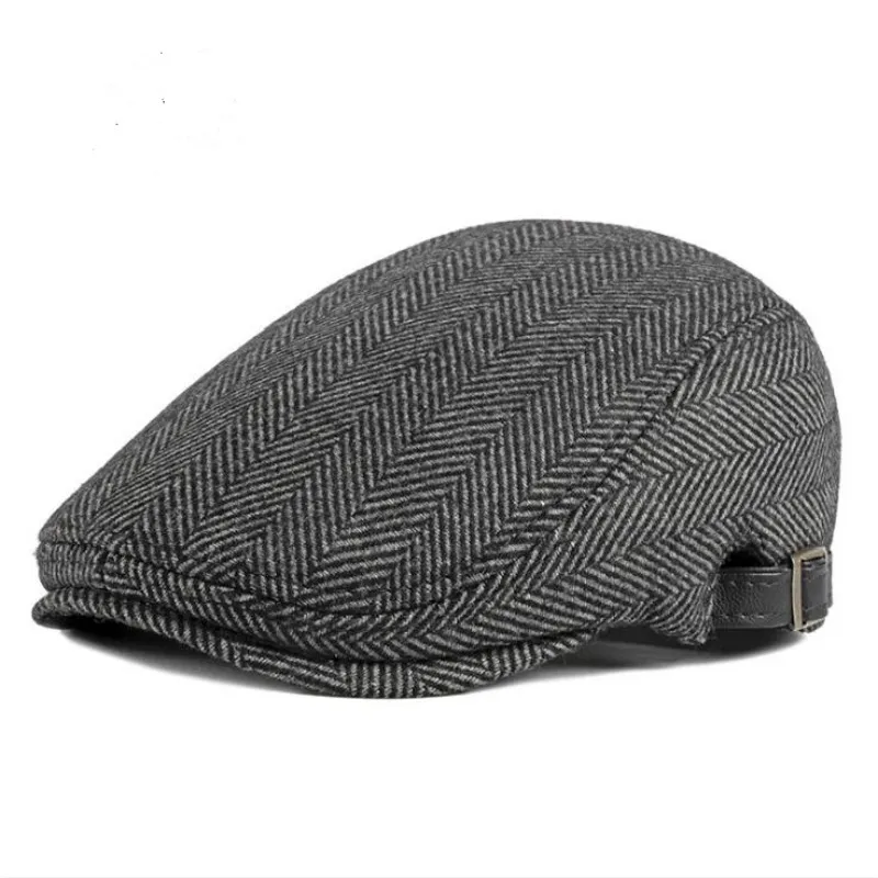 plaid dark gray Бархатный шерстяной зимний берет, винтажная утолщенная Теплая мужская плоская кепка, британский стиль, Ретро Шерсть, плющовая Кепка, Мужская кепка Newsboy, козырек - Цвет: plaid dark gray