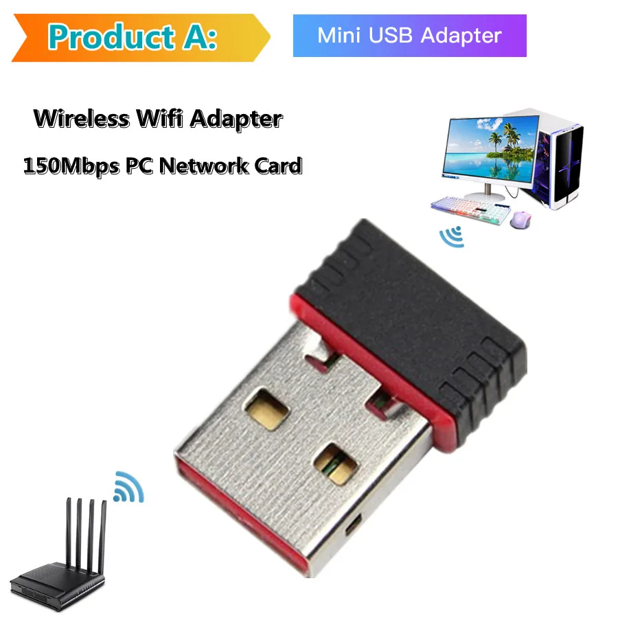 WiFi Wireless Network Card USB 2.0 150M 802.11 b/g/n LAN Adapter with rotatable Antenna for Laptop PC Mini Wi-fi Dongle lan adapter for mobile Network Cards